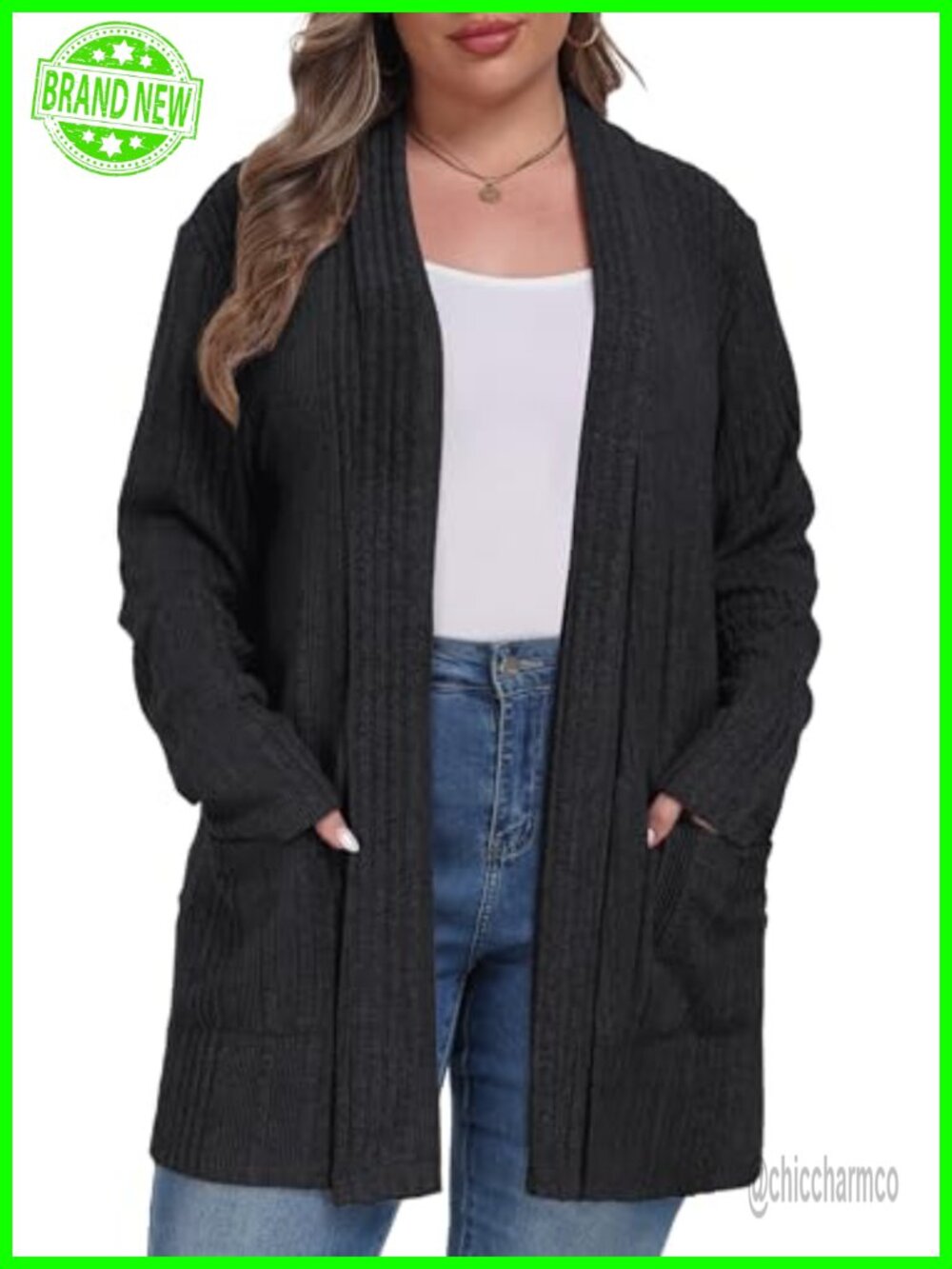 Womens Plus Size Cardigan Loose Fit Long Sleeve Sweater with Pockets